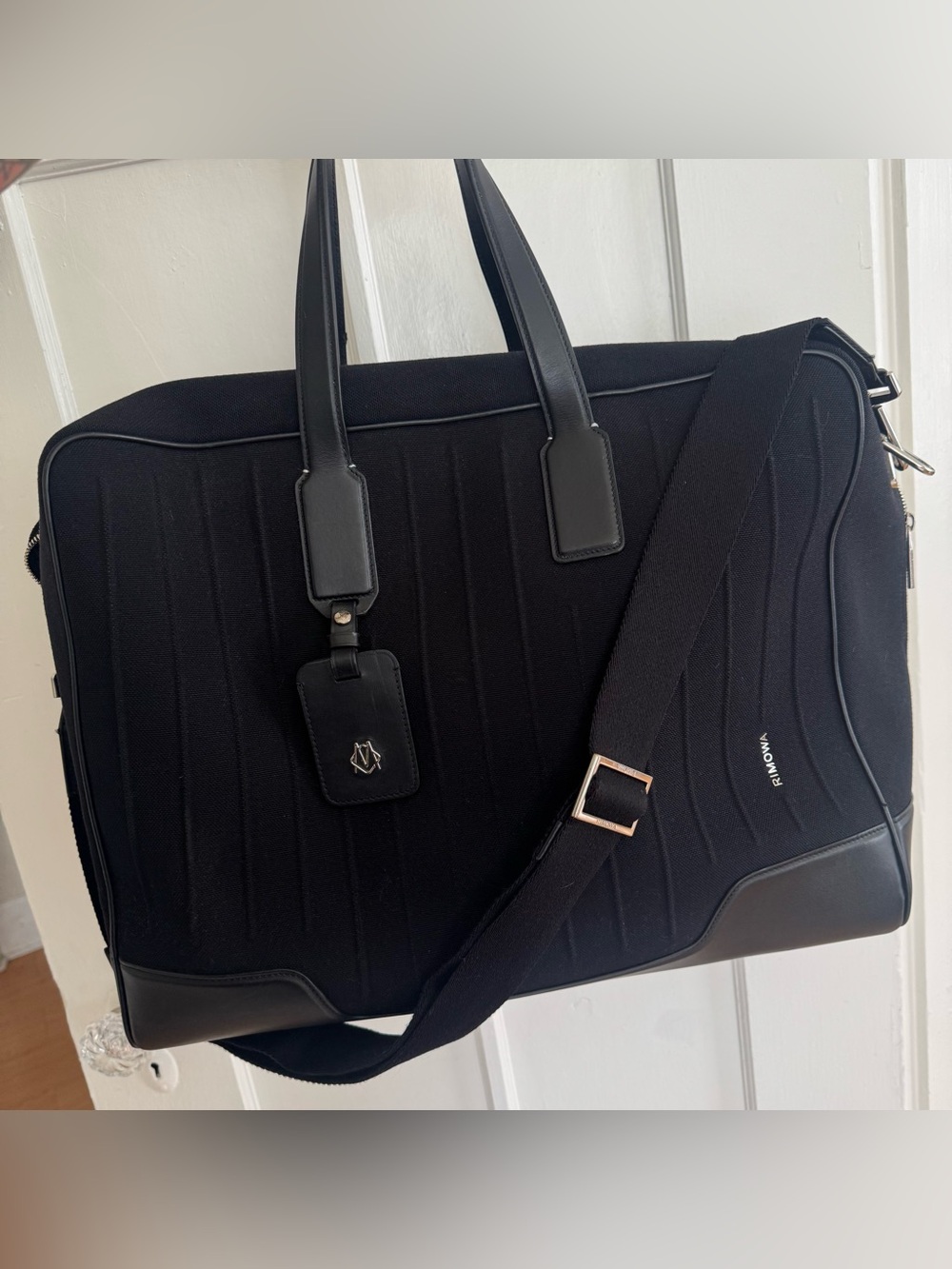 RIMOWA Black Men's Never Still Weekender Travel Briefcase with Shoulder Strap